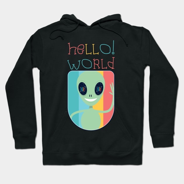 Funny Alien UFO :Hello! World Hoodie by JHFANART